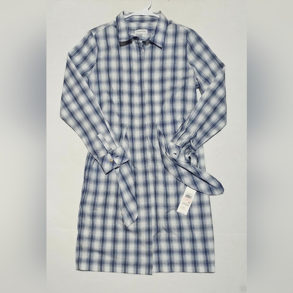 Women's White and Blue Gingham Dress